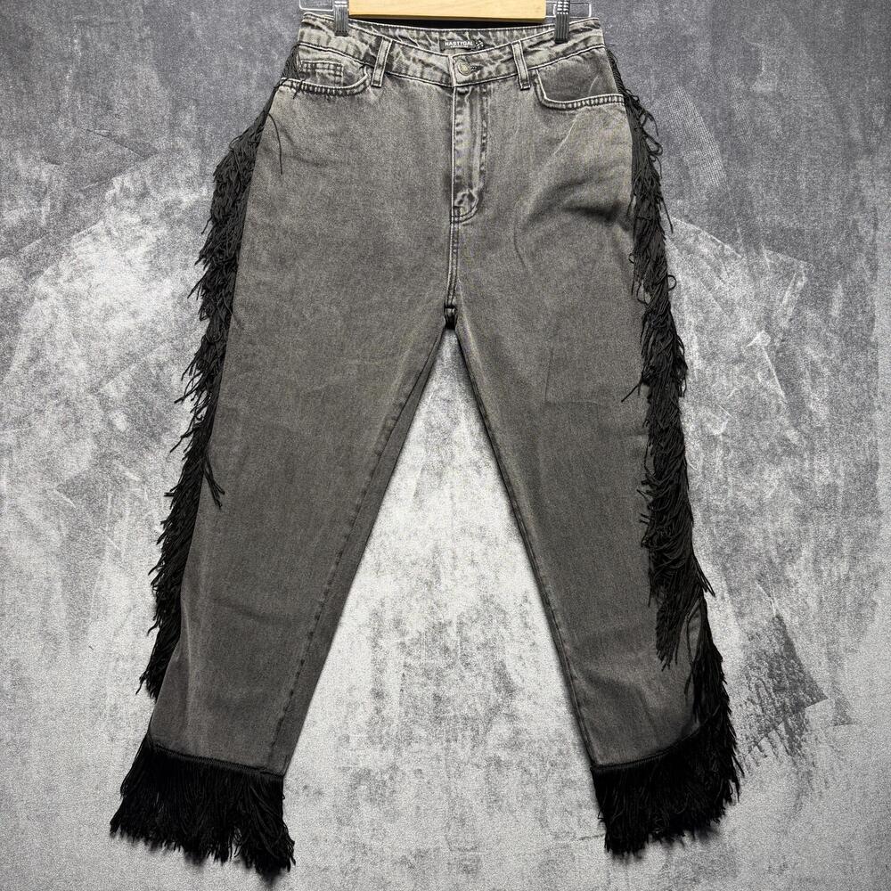 Nastygal Jeans Womens 8 Gray High Rise Straight Denim Fringe Western